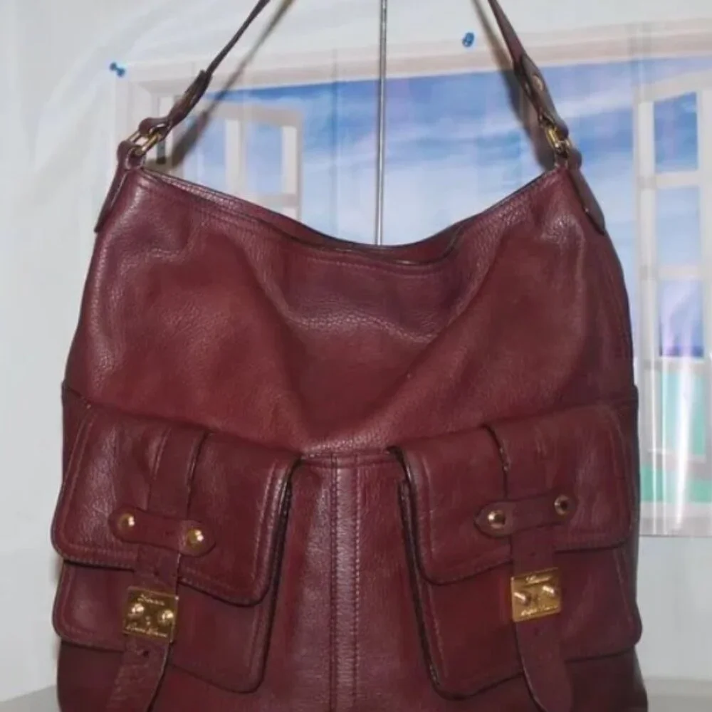 $348 Slouchy Large Merlot Leather Governor's Lodge Hobo Shoulder Bag Purse - Picture 2 of 14